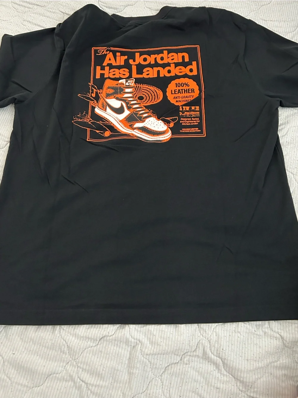 Jordan Black Tee with Orange and White Sneaker Graphic